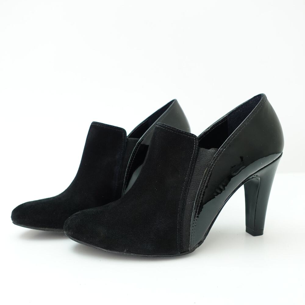 Antonio Melani Black Suede Patent Leather Heel Pump Booties Size 7.5
